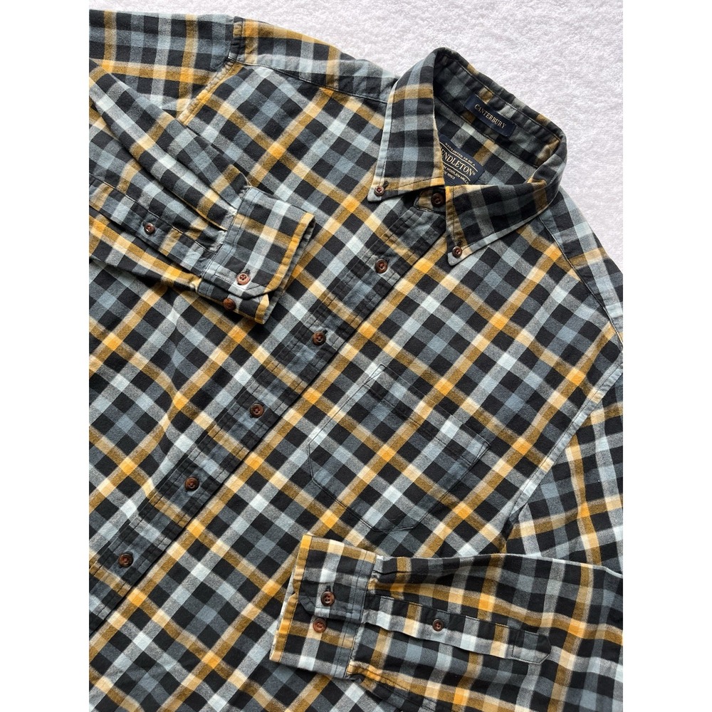 Pendleton Canterbury Blue Yellow Checkered Flannel Shirt Wool Mix Pima Cotton M